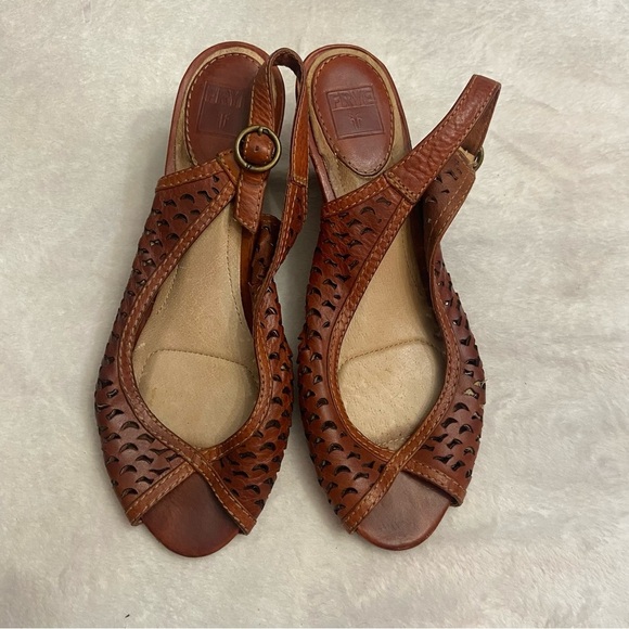 Frye Maya Cutout Slingback Pumps Brown Leather - Picture 2 of 11